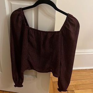 Abercrombie blouse, flowy sleeves. Reddish brown with white polka dotes.